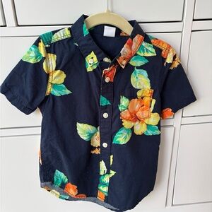 GAP Blue and Orange Button Down Shirt with Tropical Floral Design
